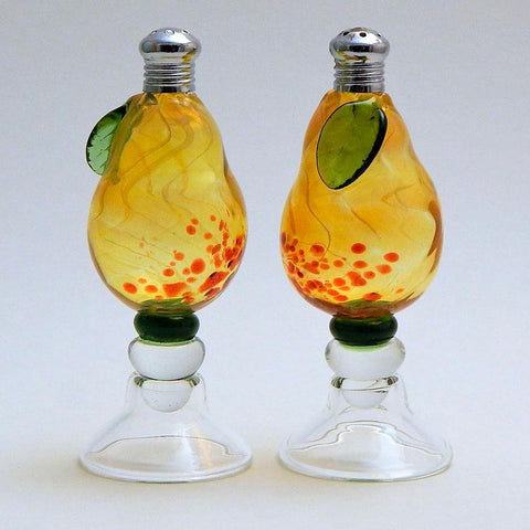 Four Sisters Art Glass Pedestal Pears 111 Salt and Pepper Shaker Artistic Glass Salt and Pepper Shakers