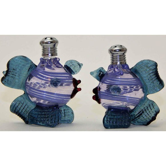 Four Sisters Art Glass Purple and Blue Fish Blown Glass Salt and Pepper Shaker 268 Artistic Glass Salt and Pepper Shakers
