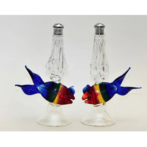 Four Sisters Art Glass Rainbow Fish 110 Salt and Pepper Shaker Handblown Glass Salt and Pepper Shakers