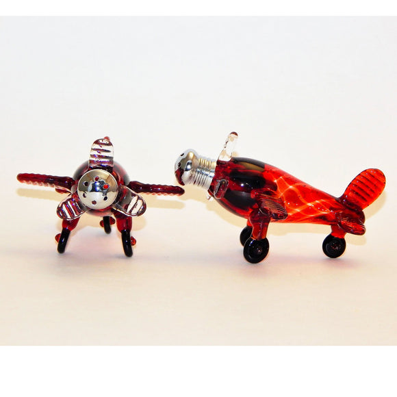 Four Sisters Art Glass Red Airplane 220 Salt and Pepper Shaker Artistic Glass Salt and Pepper Shakers