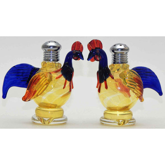 Four Sisters Art Glass Roosters Blown Glass Salt and Pepper Shaker 252 Artistic Glass Salt and Pepper Shakers