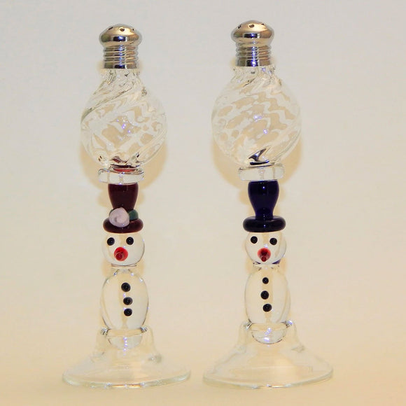Four Sisters Art Glass Snowmen 114 Salt and Pepper Shaker Artistic Glass Salt and Pepper Shakers