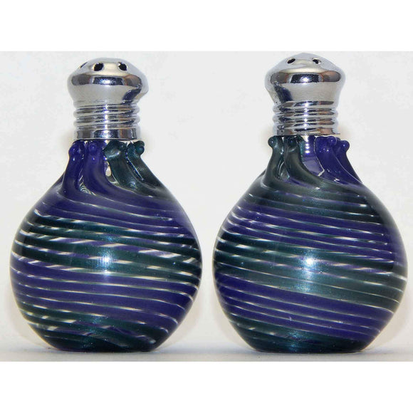 Four Sisters Art Glass Sparkle Green and Purple Blown Glass Salt and Pepper Shaker 315 Artistic Glass Salt and Pepper Shakers