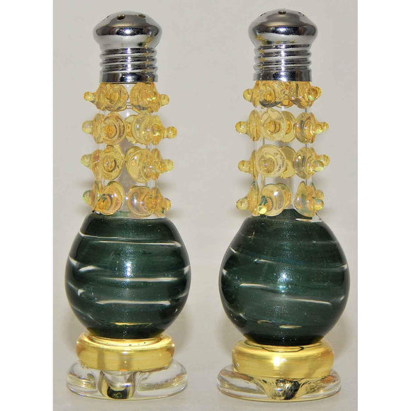 Four Sisters Art Glass Teal Green Blown Glass Salt and Pepper Shaker 205 Artistic Glass Salt and Pepper Shakers