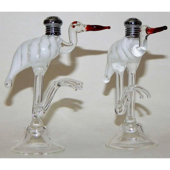 Four Sisters Art Glass White Heron Blown Glass Salt and Pepper Shaker 108 Artistic Glass Salt and Pepper Shakers