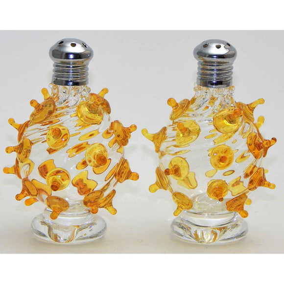 Four Sisters Art Glass Yellow Poking Ball Blown Glass Salt and Pepper Shaker 200 Artistic Glass Salt and Pepper Shakers