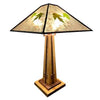 Franz GT Kessler Designs Alberta Table Lamp Shown in  Oak and Walnut with Silver Mica Walnut Leaves Shade Mission Arts and Crafts Artisan Lamps