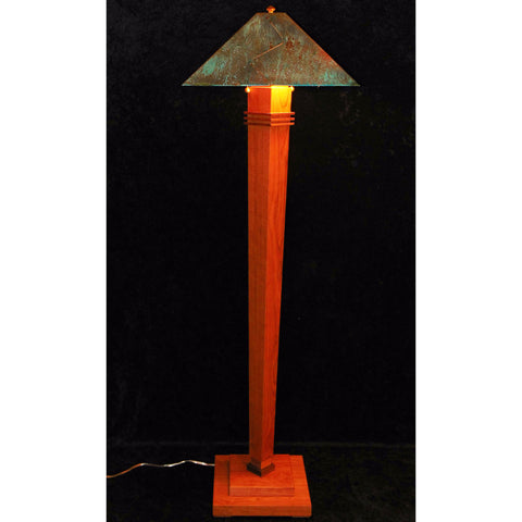 Half Moon Bay Floor Lamp 7200-L2 by Franz GT Kessler Designs, Cherry, Walnut Floor Lamp, Blue Green Patina Copper Shade, Mission, Arts and Crafts, Artisan Lamps