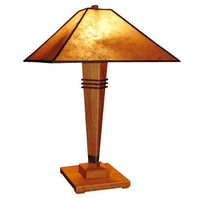 Franz GT Kessler Designs Half Moon Bay Table Lamp Shown in White Oak and Walnut with Silver Mica Shade Mission Arts and Crafts Artisan Lamps