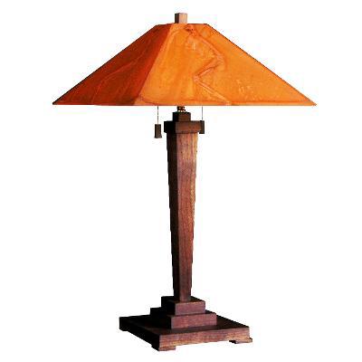 Franz GT Kessler Designs Mankato Table Lamp Shown in Walnut with Satin Copper Shade Mission Arts and Crafts Artisan Lamps
