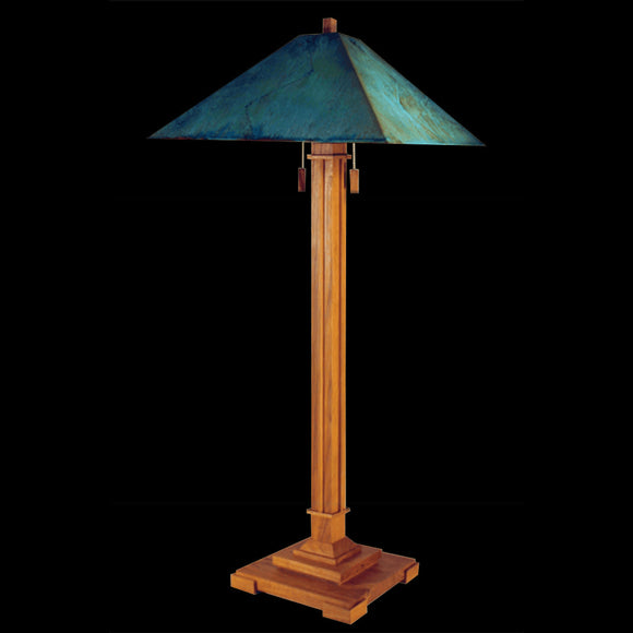 Franz GT Kessler Designs Pasadena Floor Lamp 1007-L3, Hard Maple Floor Lamp, Blue Green Patina Copper Shade, Mission, Arts and Crafts, Artisan Lamps