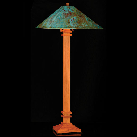 Franz GT Kessler Designs San Francisco Floor Lamp 7000-L4, Hard Maple, Cherry Floor Lamp, Blue Green Patina Copper Shade, Mission, Arts and Crafts, Artisan Lamps