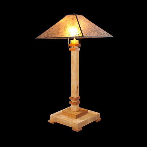 Franz GT Kessler Designs San Jose Table Lamp 8000-L2, Hard Maple, Cherry Table Lamp, Amber Mica Shade, Mission, Arts and Crafts, Artisan Lamps