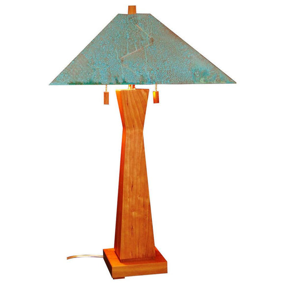 Franz GT Kessler Designs Santa Rosa Table Lamp Shown in Cherry with Copper Patina Shade Mission Arts and Crafts Artisan Lamps