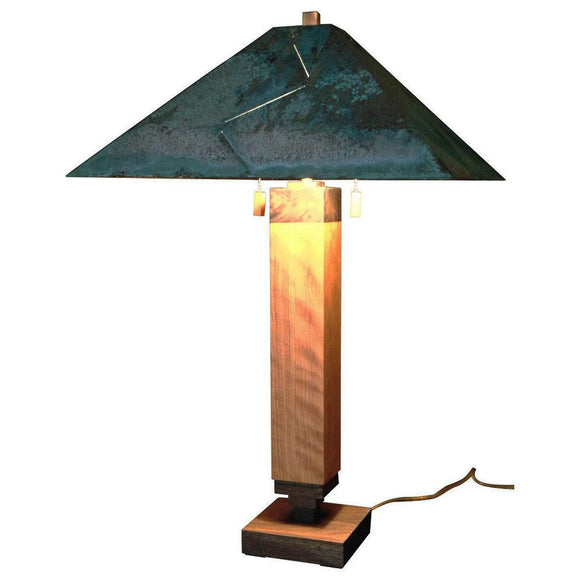 Franz GT Kessler Designs Winona Table Lamp Shown in Cherry and Walnut with Copper Patina Shade Mission Arts and Crafts Artisan Lamps