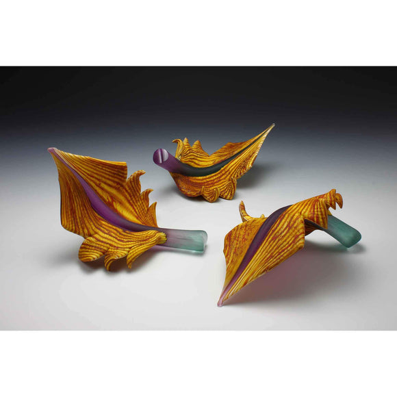 Gartner Blade Arbor Leaves in Amethyst and Sage Hand Blown American Art Glass Sculptures