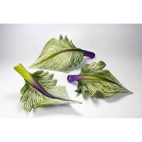 Gartner Blade Arbor Leaves in Sage Hand Blown American Art Glass Sculptures