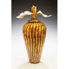 Gartner Blade Batik Covered Jar with Avian Finial Hand Blown American Art Glass