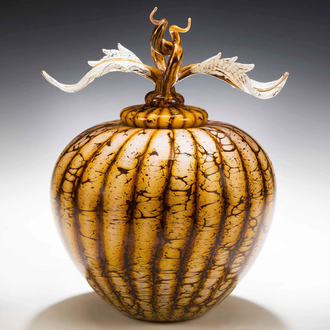 Gartner Blade Batik Covered Sphere with Avian Finial Hand Blown American Art Glass