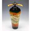 Gartner Blade Covered Jar with Tied Bone Finial in Black and Tangerine Hand Blown American Art Glass