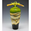 Gartner Blade Lime Strata Covered Vessel with Tied Bone Finial in Lime Hand Blown American Art Glass
