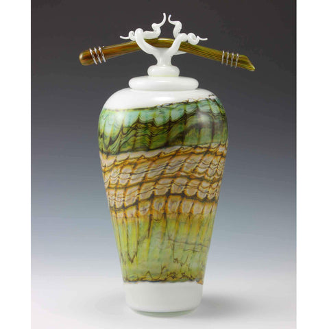 Gartner Blade Opal Covered Jar Hand Blown American Art Glass