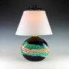 Gartner Blade Opal Flat Table Lamp in Black Hand Blown American Art Glass Lamps