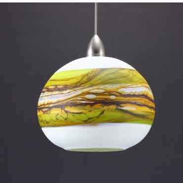 Gartner Blade Opal Round Pendant in Lime Hand Blown American Art Glass Pendant Lighting