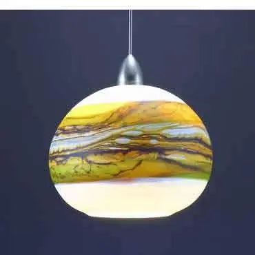 Gartner Blade Opal Round Pendant in Lime Lit Hand Blown American Art Glass Pendant Lighting