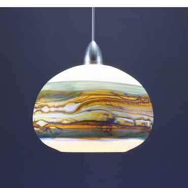 Gartner Blade Opal Round Penadant in White Opal and Sage Hand Blown American Art Glass Pendant Lighting