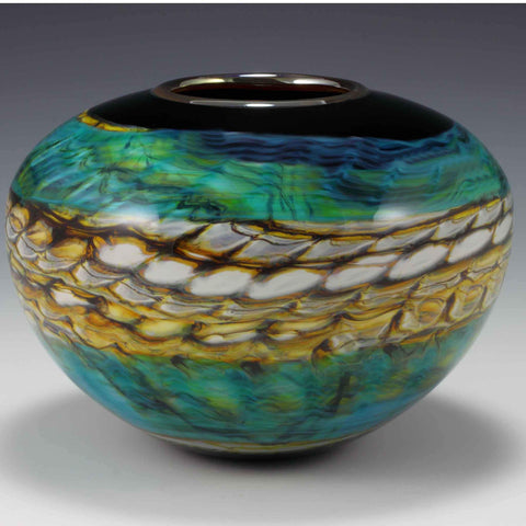 Gartner Blade Opal Sphere Vase in Jade Hand Blown American Art Glass Vases