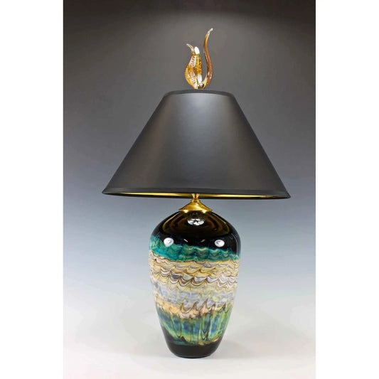 Gartner Blade Opal Short Table Lamp in Turquoise Hand Blown American Art Glass Lamps