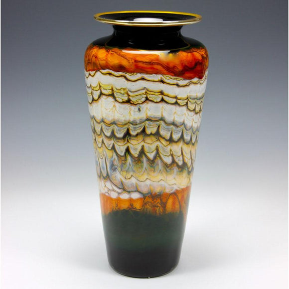 Gartner Blade Opal Traditional Urn Vase in Black and Tangerine Hand Blown American Art Glass Vases