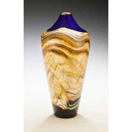 Gartner Blade Strata Closed Urn Vase in Cobalt Hand Blown American Art Glass Vases