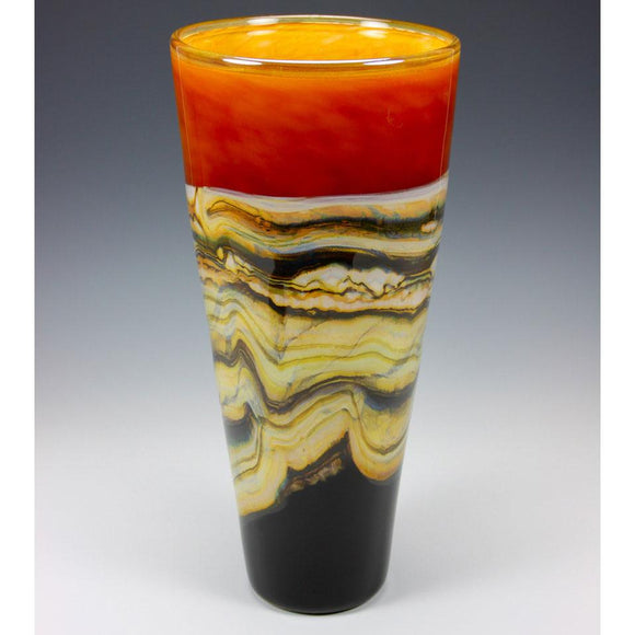 Gartner Blade Opal Cone Vase in Black and Tangerine Hand Blown American Art Glass Vases