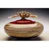 Gartner Blade Strata Covered Bowl in Ruby with Bone and Tendril Finial Hand Blown American Art Glass
