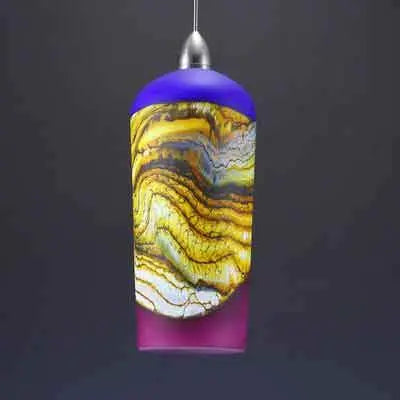 Gartner Blade Strata Cylindrical Pendant in Cobalt and Amethyst Hand Blown American Art Glass Pendant Lighting