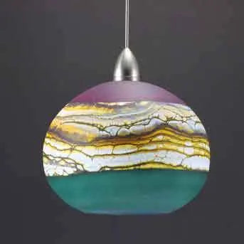 Gartner Blade Strata Round Pendant in Amethyst and Sage Hand Blown American Art Glass Pendant Lamps