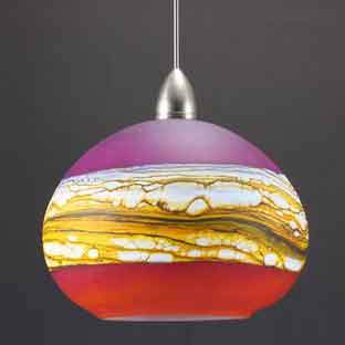 Gartner Blade Strata Round Pendant in Ruby and Tangerine Hand Blown American Art Glass Pendant Lighting