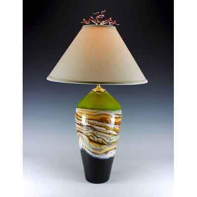 Gartner Blade Strata Table Lamp in Lime Hand Blown American Art Glass Lamps