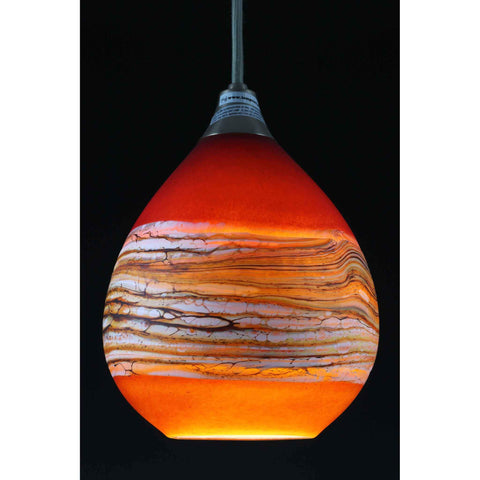 Gartner Blade Strata Teardrop Pendant in Ruby and Tangerine Hand Blown American Art Glass Pendant Lighting