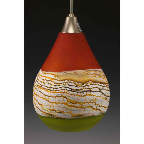 Gartner Blade Strata Teardrop Pendant in Tangerine and Lime Unlit Hand Blown American Art Glass Pendant Lighting