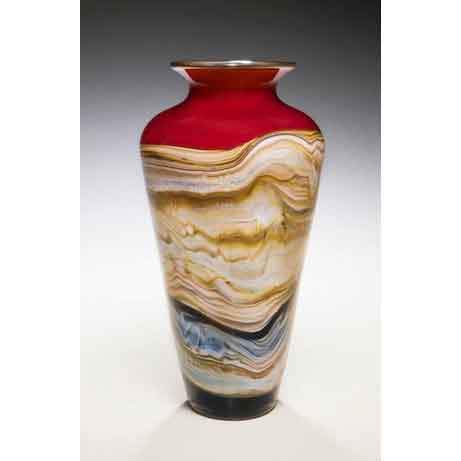 Gartner Blade Strata Traditional Urn in Ruby Hand Blown American Art Glass Vases