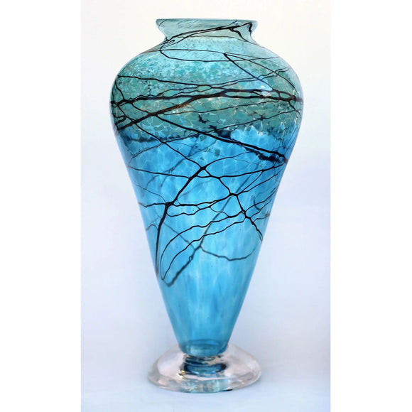 Glass Rocks Dottie Boscamp Aqua Lightning Large Urn Artistic Handblown Art Glass Vases