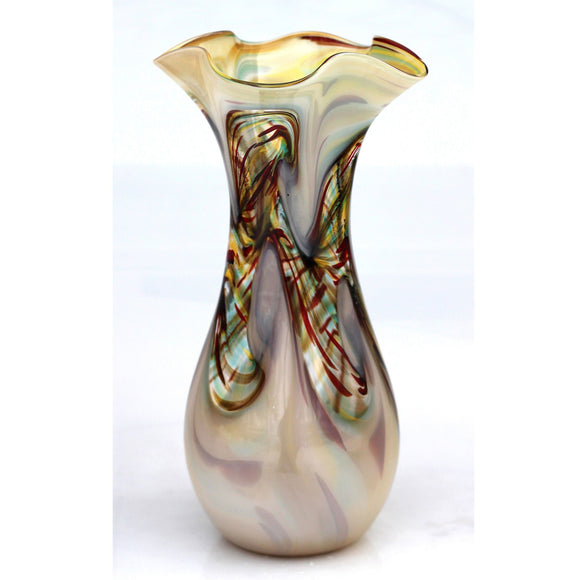 Glass Rocks Dottie Boscamp Earth Series Fluted Vase Artisan Handblown Art Glass Vases