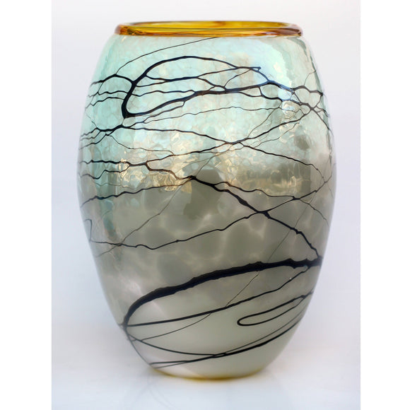 Glass Rocks Dottie Boscamp Gray Lightning Vessel Artistic Handblown Art Glass Vases