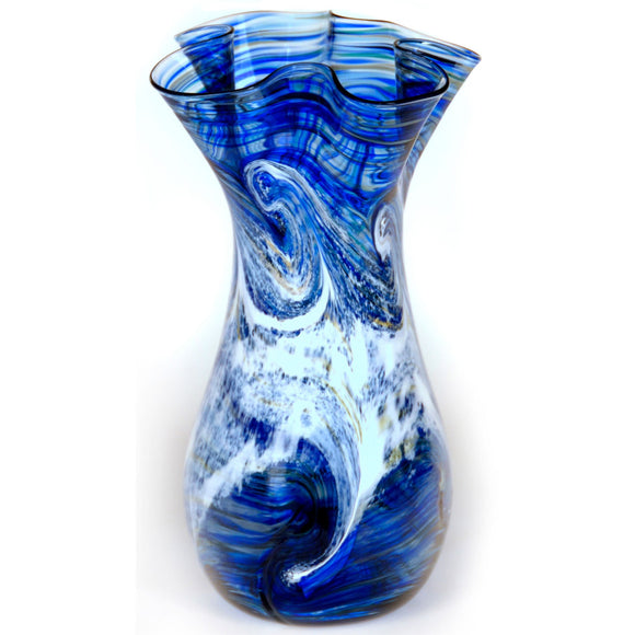 Glass Rocks Dottie Boscamp Ocean Spray  Fluted Vase  Artisan Handblown Art Glass Vases