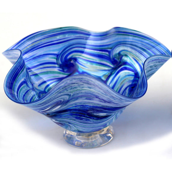 Glass Rocks Dottie Boscamp Ocean Spray Series Fluted Bowl Artisan Handblown Art Glass Bowls