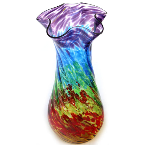 Glass Rocks Dottie Boscamp Rainbow Optic Series Fluted Vase Artisan Handblown Art Glass Vases