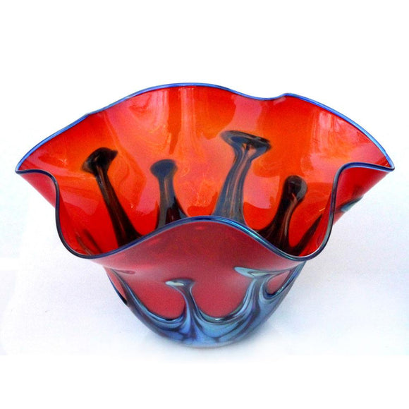 Glass Rocks Dottie Boscamp Red Lily Pad Bowl Artisan Handblown Art Glass Bowls